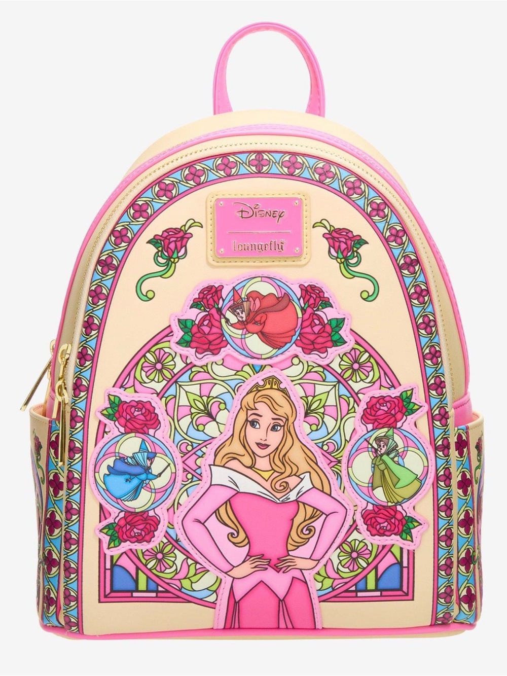 Loungefly Pink Cream Sleeping Beauty Stained Glass Mini Backpack